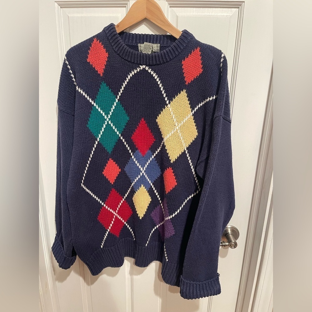 Christopher Hayes Vintage Mens Navy Argyle Sweater XL